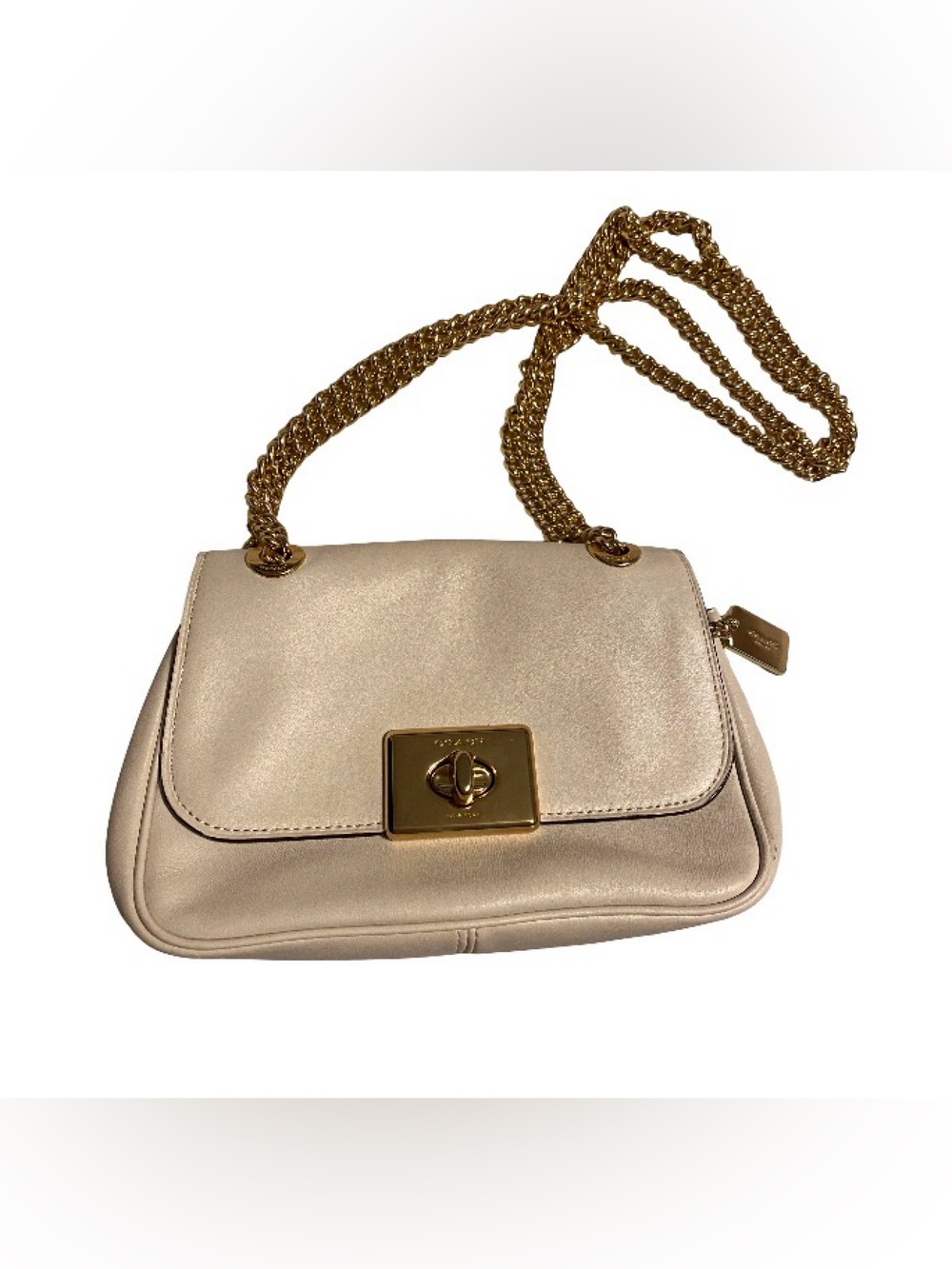 Coach Cream/White Leather Chain Shoulder Bag